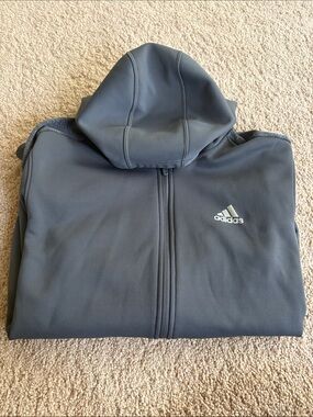 adidas Men's Charcoal Gray Full-Zip Hooded Performance Jacket
